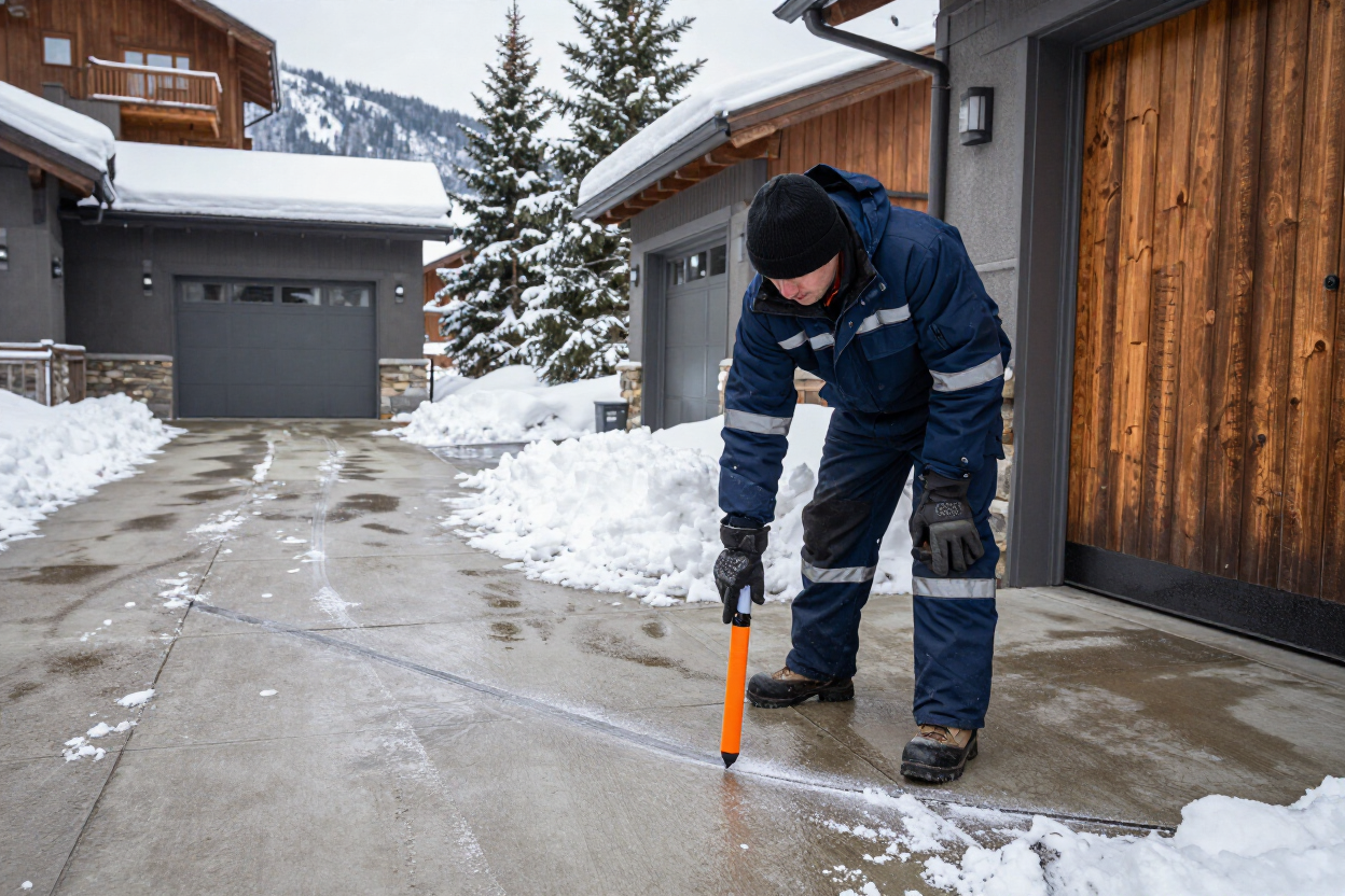 Elite snow plow llc team member preparing a winter service route
