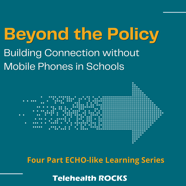 Promotional graphic for a Telehealth ROCKS webinar titled