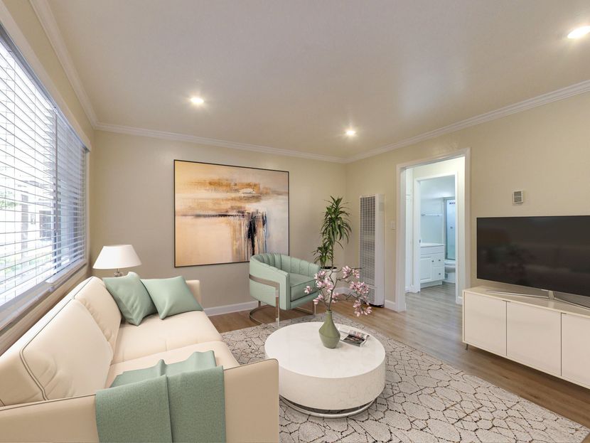 interior photo living room couch cofee table tv midway manors san leandro apartment staged