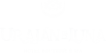 Logotipo blanco para Urava-Jungu que presenta un icono minimalista de un cuenco dibujado con líneas sobre el texto.