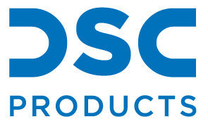 A blue and white logo for dsc products