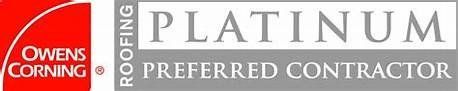 Owens Corning Platinum Preferred Contractor logo. Red, gray and white colors.