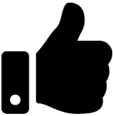 Black icon of a thumbs-up gesture next to a vertical rectangle with a circle inside.