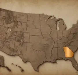 Vintage map of the United States with Georgia highlighted in orange