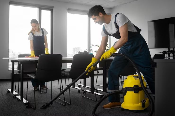 Male Cleaning Window In The Office - Cleaning Services in Darling Downs, QLD
