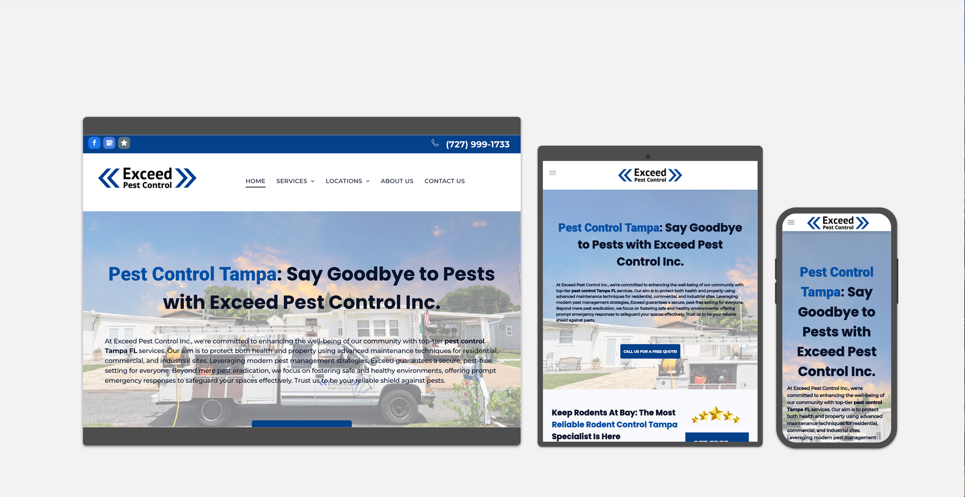 Website shown on desktop, tablet, and phone with a homepage and beach resort banner.