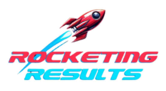 Rocketing Results logo with red rocket and blue-red text