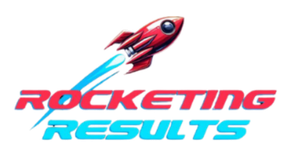 Rocketing Results logo with red rocket and blue-red text