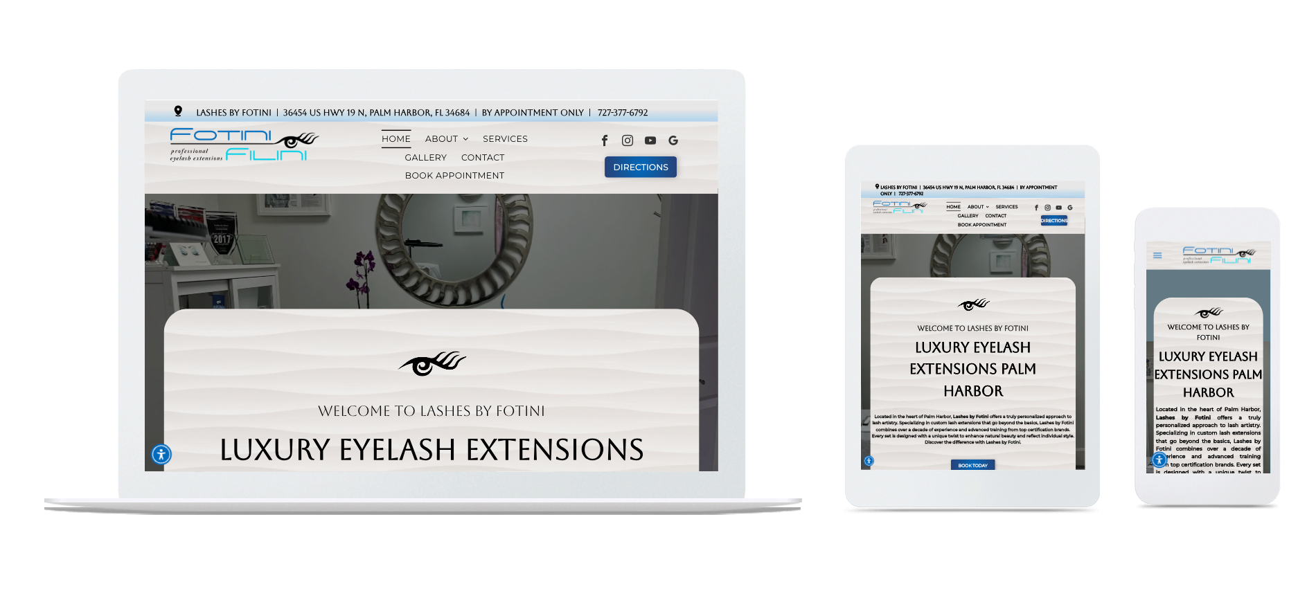 Responsive jewelry website displayed on laptop, tablet, and phone screens