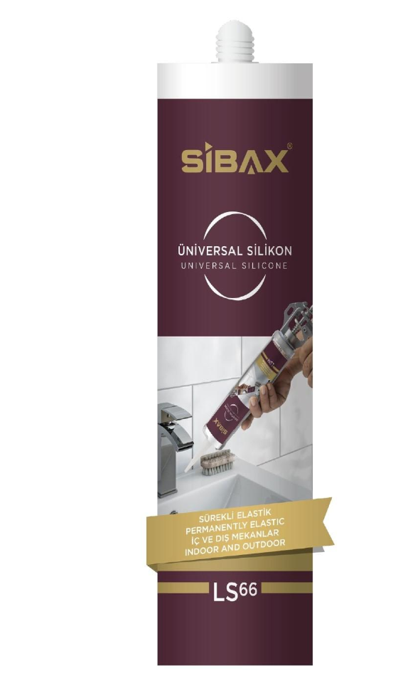 A bottle of sibax silicone sealant is being applied to a sink.