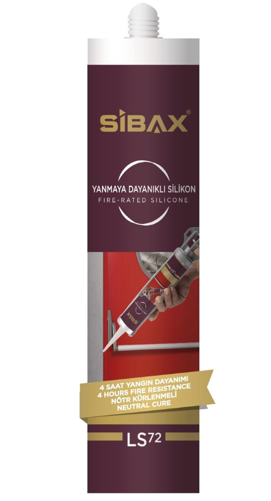 A tube of sibax silicone sealant is being applied to a red wall.