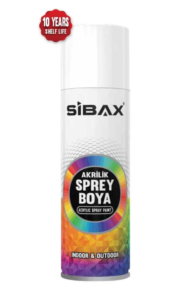 A bottle of sibax acrylic spray paint is sitting on a white surface.