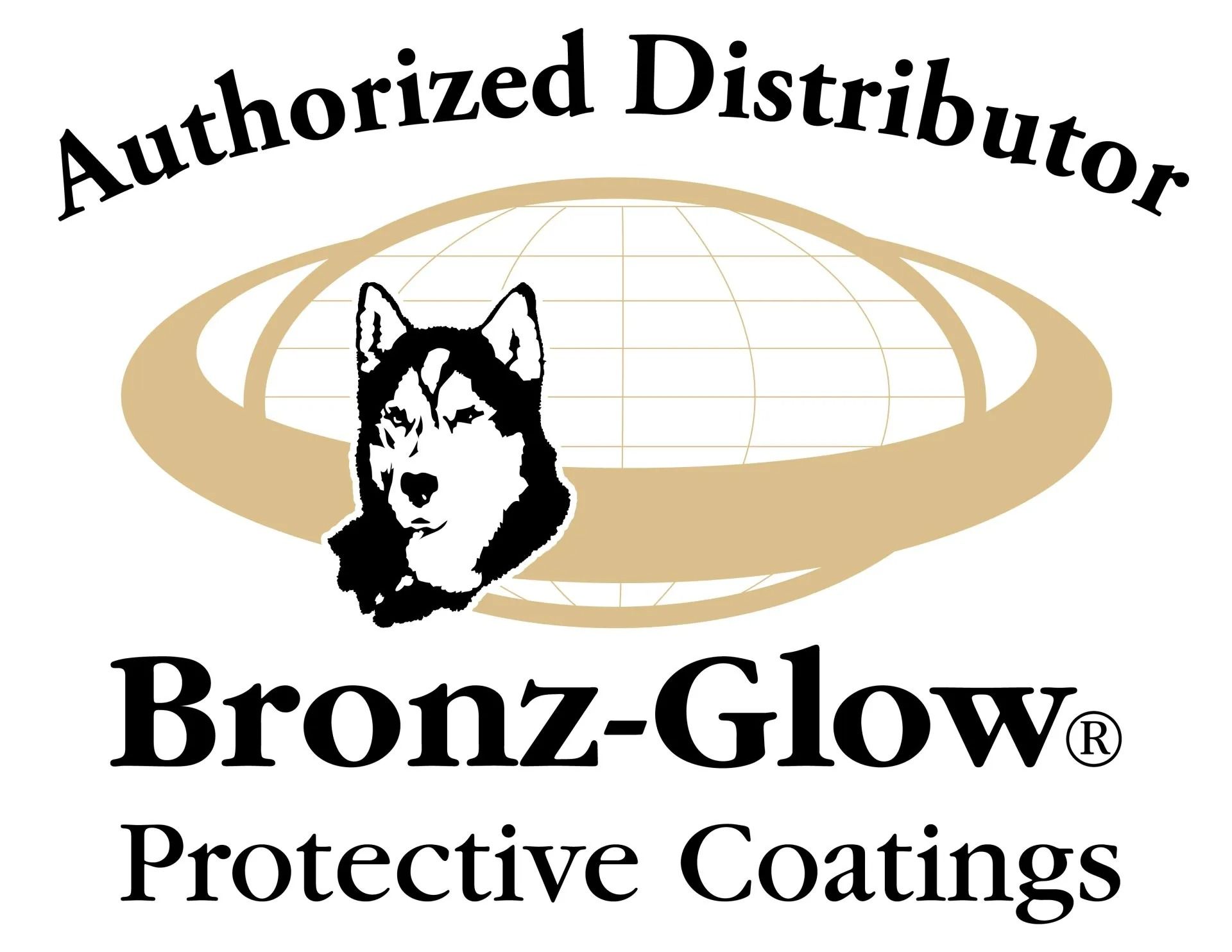 Bronz-Glow Protective Coatings authorized distributor logo with husky and gold oval design