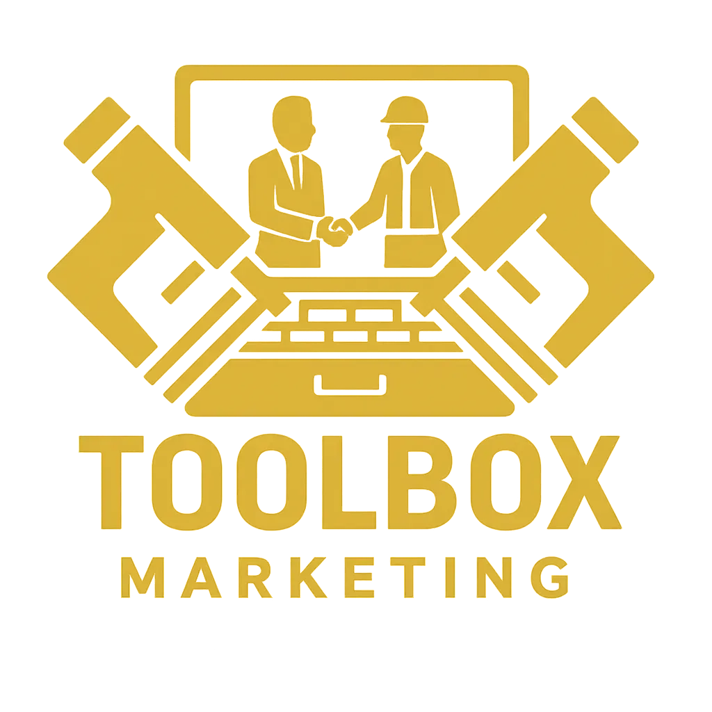 Gold Toolbox Marketing logo with laptop, handshake, and crossed tools icons