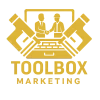 Gold Toolbox Marketing logo with laptop, handshake, and crossed tools icons