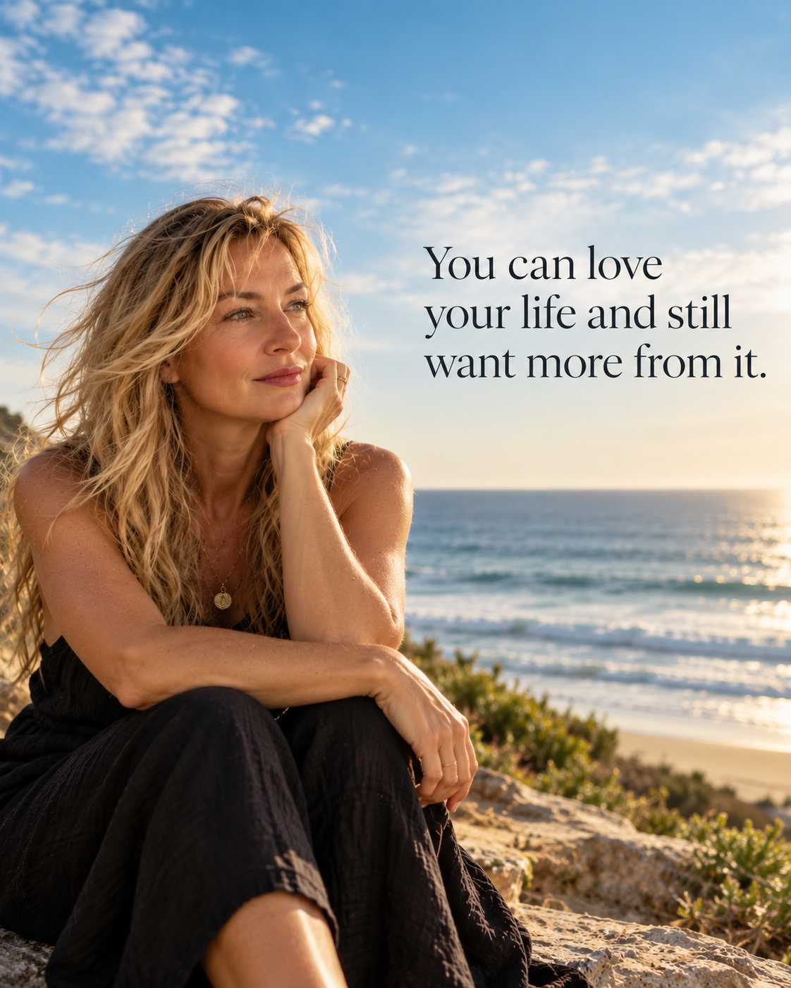 Lisa Hayes gazing out at the ocean, reflecting on desire, freedom, beauty, and the possibility of wa