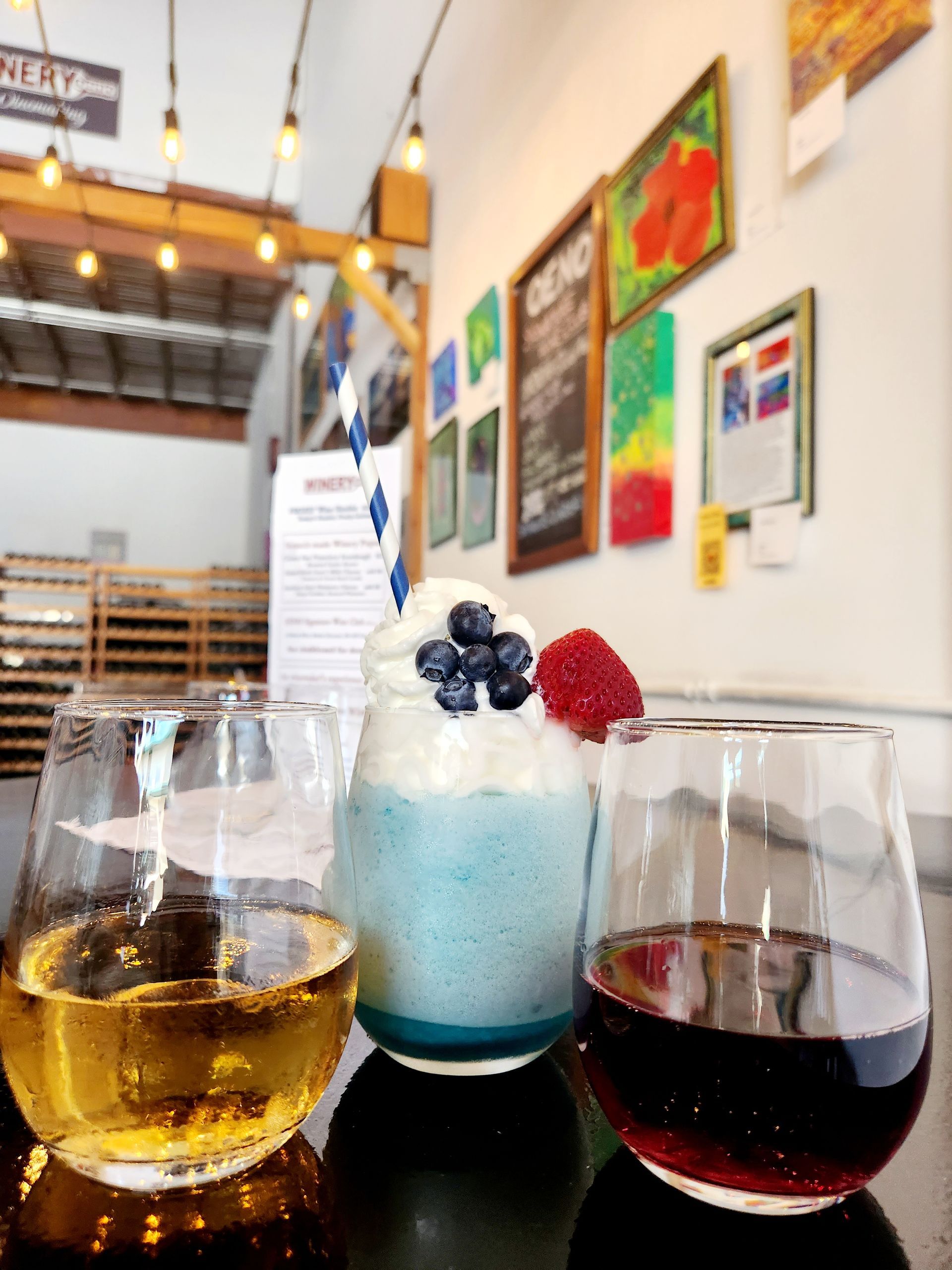 Three Glasses Of Wine And A Dessert On A Table | Kailua, HI | Oeno Winemaking