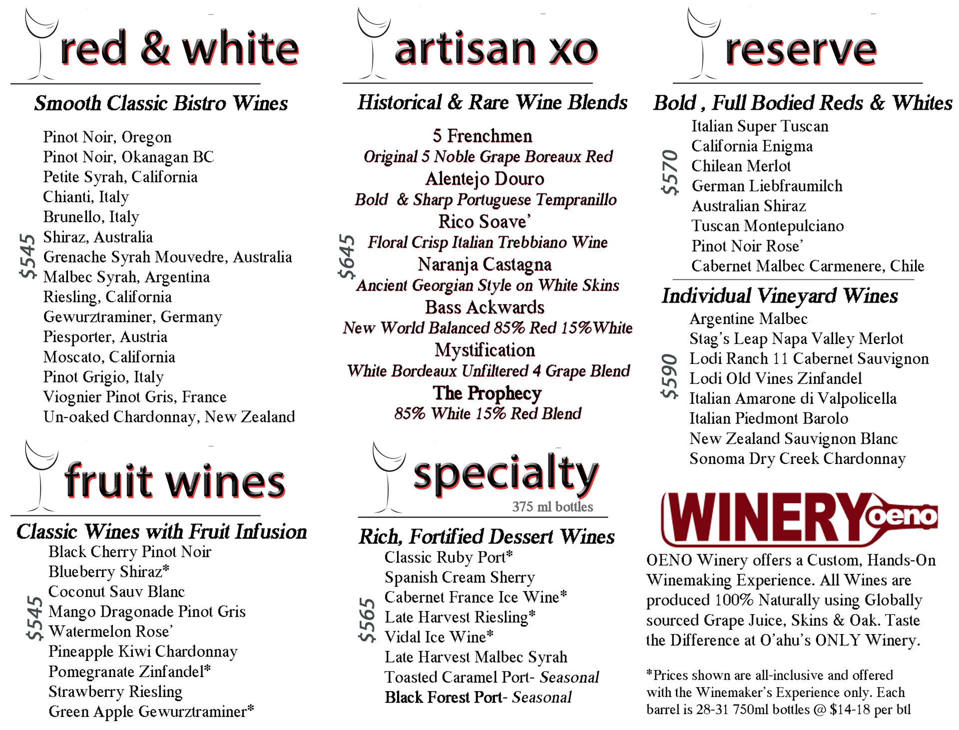 Wine Prices - Kailua, HI - Winery Oeno Wine Prices - Kailua, HI - Winery Oeno
