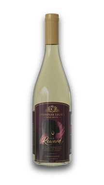 Bottle of white wine with a gold cap and dark label on a white background