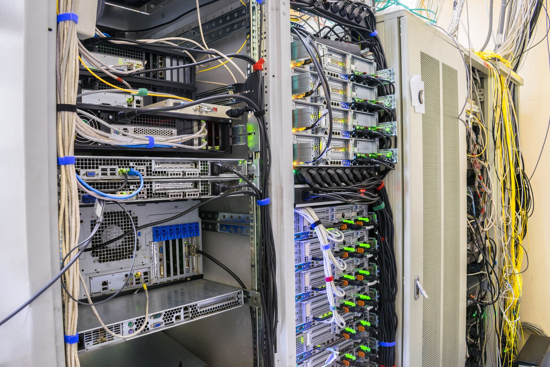Server Racks Packed With Networking Equipment and Cables — Holders Electrical In Tenterfield, NSW