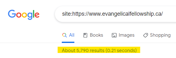A screenshot of a google search for evangelical fellowship