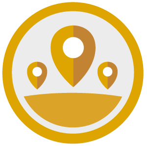 A yellow circle with three pins in it