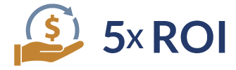 A logo for a company called 5x roi with a hand holding a dollar sign.