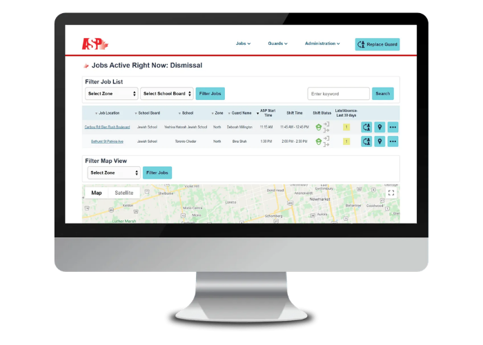 A computer screen displaying a web interface with a table and a map