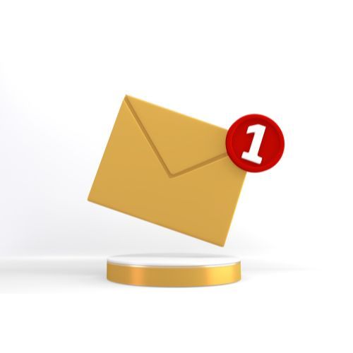 A yellow envelope with a red circle with the number one on it.