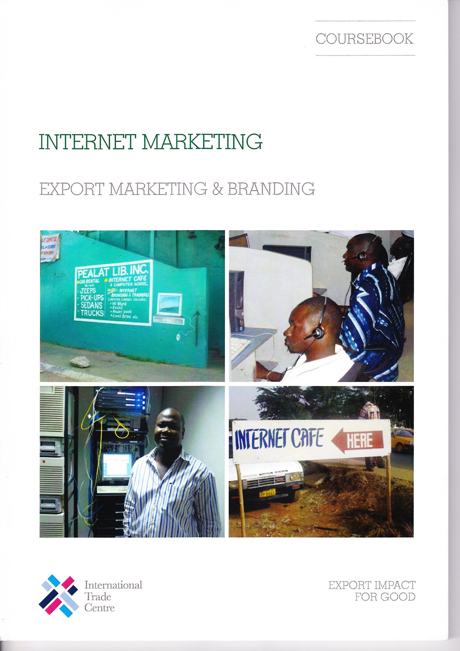 A book titled internet marketing with a collage of pictures