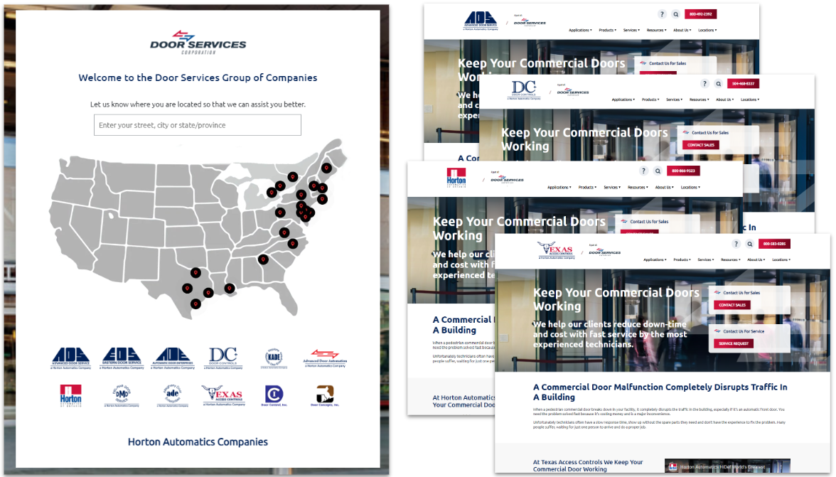 Location-based experience of Door Services Corporation website