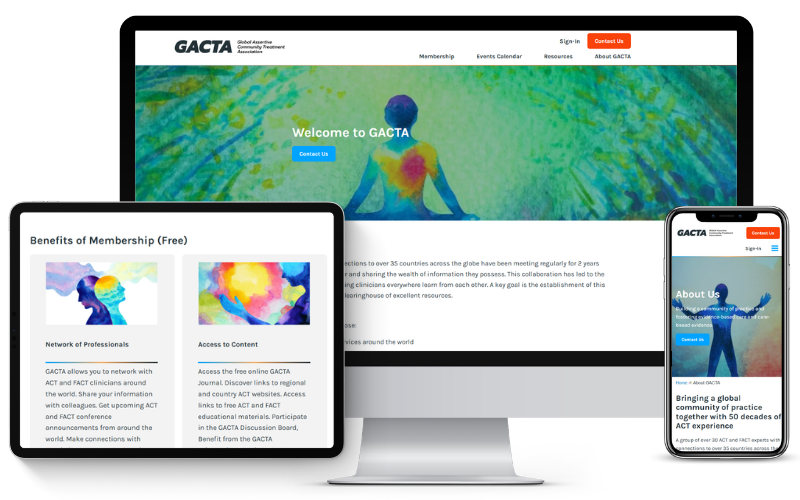 GACTA Website shown on desktop, tablet, and phone screens