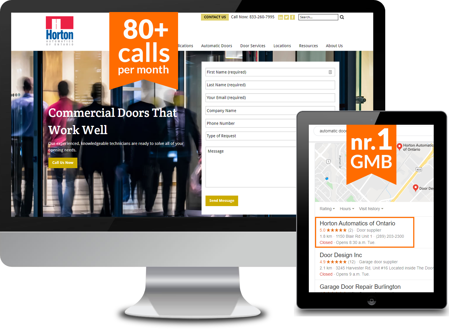 Desktop Monitor and Tablet displaying Horton Automatics site