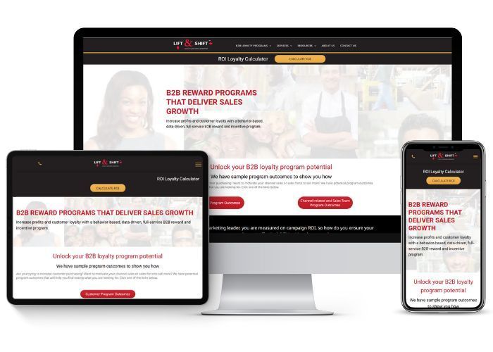 Website layout on desktop, tablet, and mobile devices; 