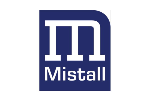 Logo for Mistall, a blue rectangle with a stylized