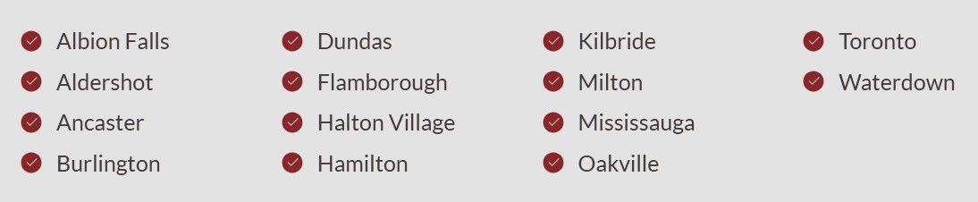 Screenshot of webpage listing service locations for A1 Security, arranged in four columns.