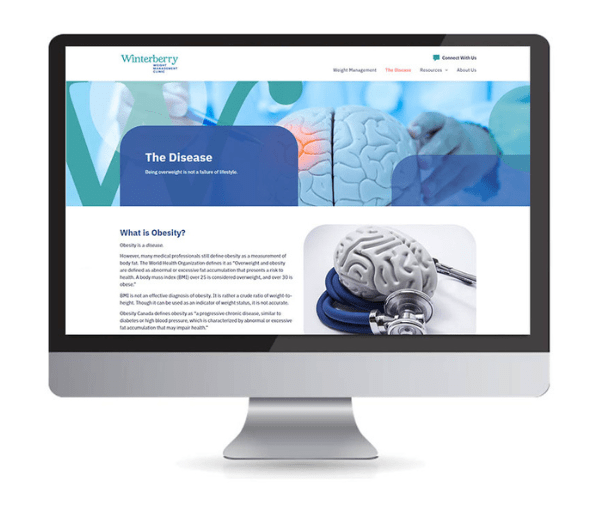 A computer monitor displaying a website about the disease