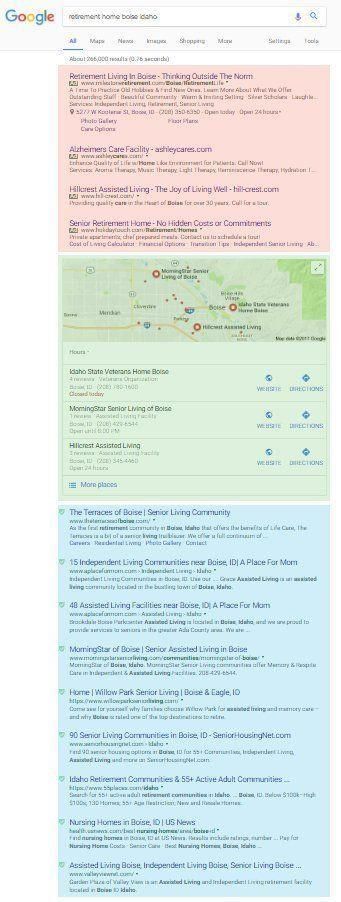 a google search for retirement homes in boise idaho.