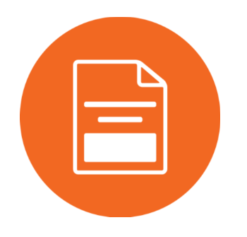 An icon of a sheet of paper in an orange circle.