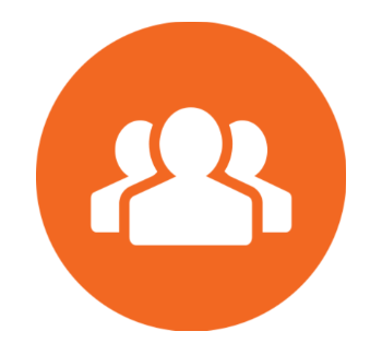 A group of people are standing next to each other in an orange circle.
