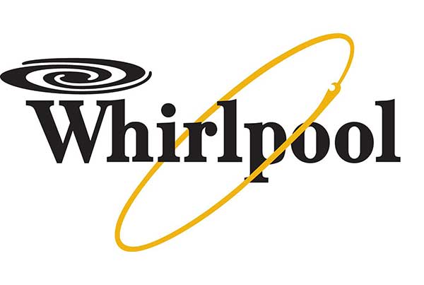 A whirlpool logo with a yellow circle around it