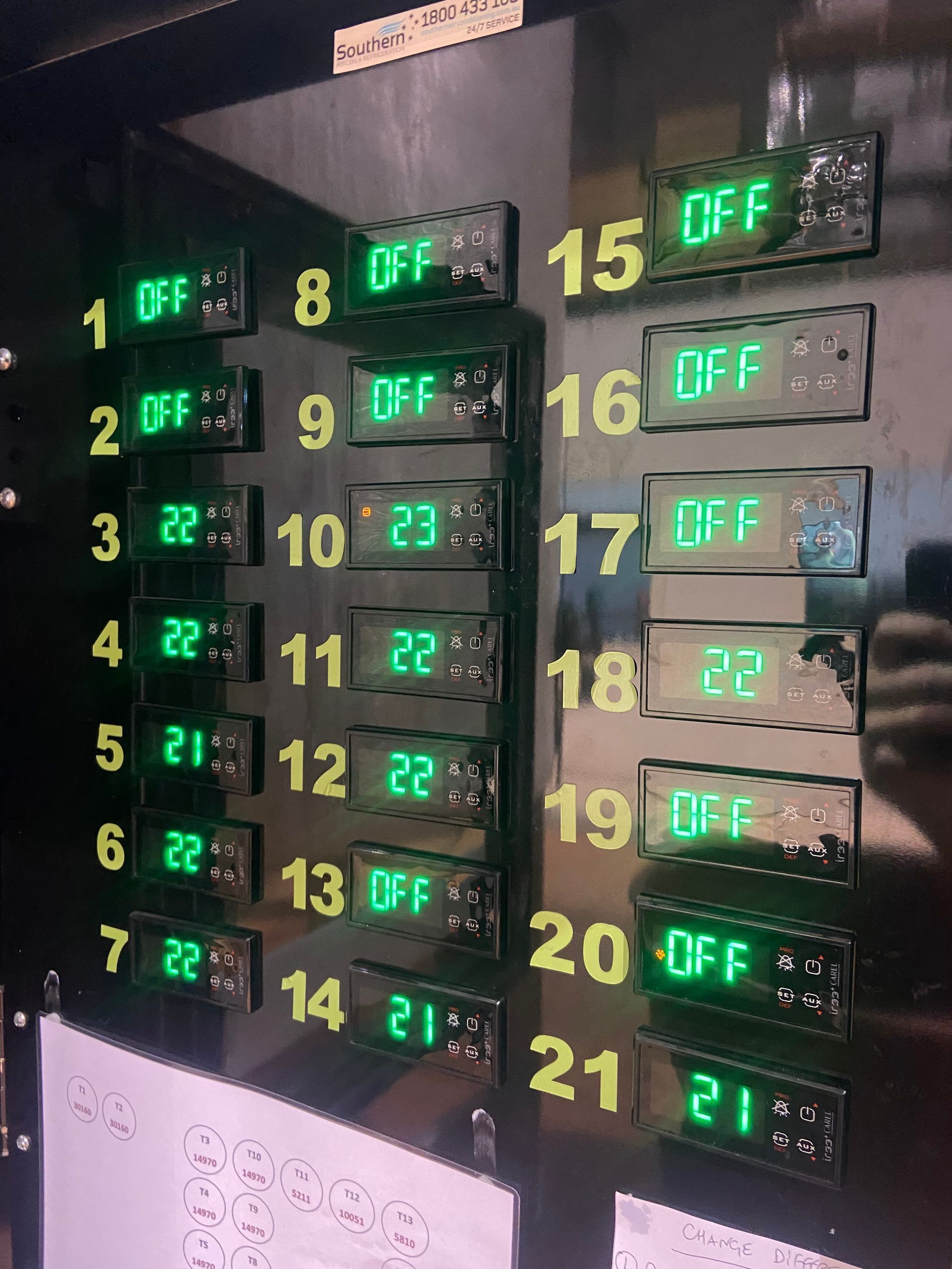 Car dashboard showing illuminated digital switches and numbered indicators in green and amber.