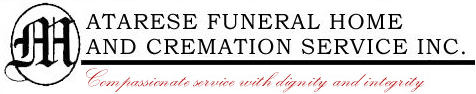 Logo for Atarese Funeral Home and Cremation Service Inc. with red script tagline and black text