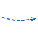 Dashed blue line curving right, with an arrow indicating direction.