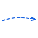 Blue, dashed, curved arrow pointing right.