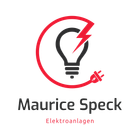 Ein Logo für Maurice Speck Elektroanlagen mit einer Glühbirne und einem Blitz.