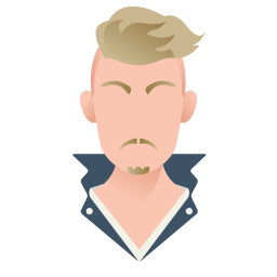 Ein Mann mit blonden Haaren und Bart trägt eine blaue Jacke.