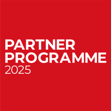 A red and white logo that says canon partner programme 2024