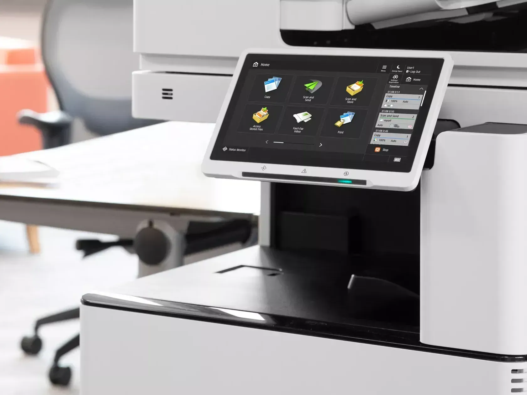 A printer with a tablet sitting on top of it.