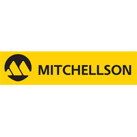 A yellow and black mitchellson logo on a white background.